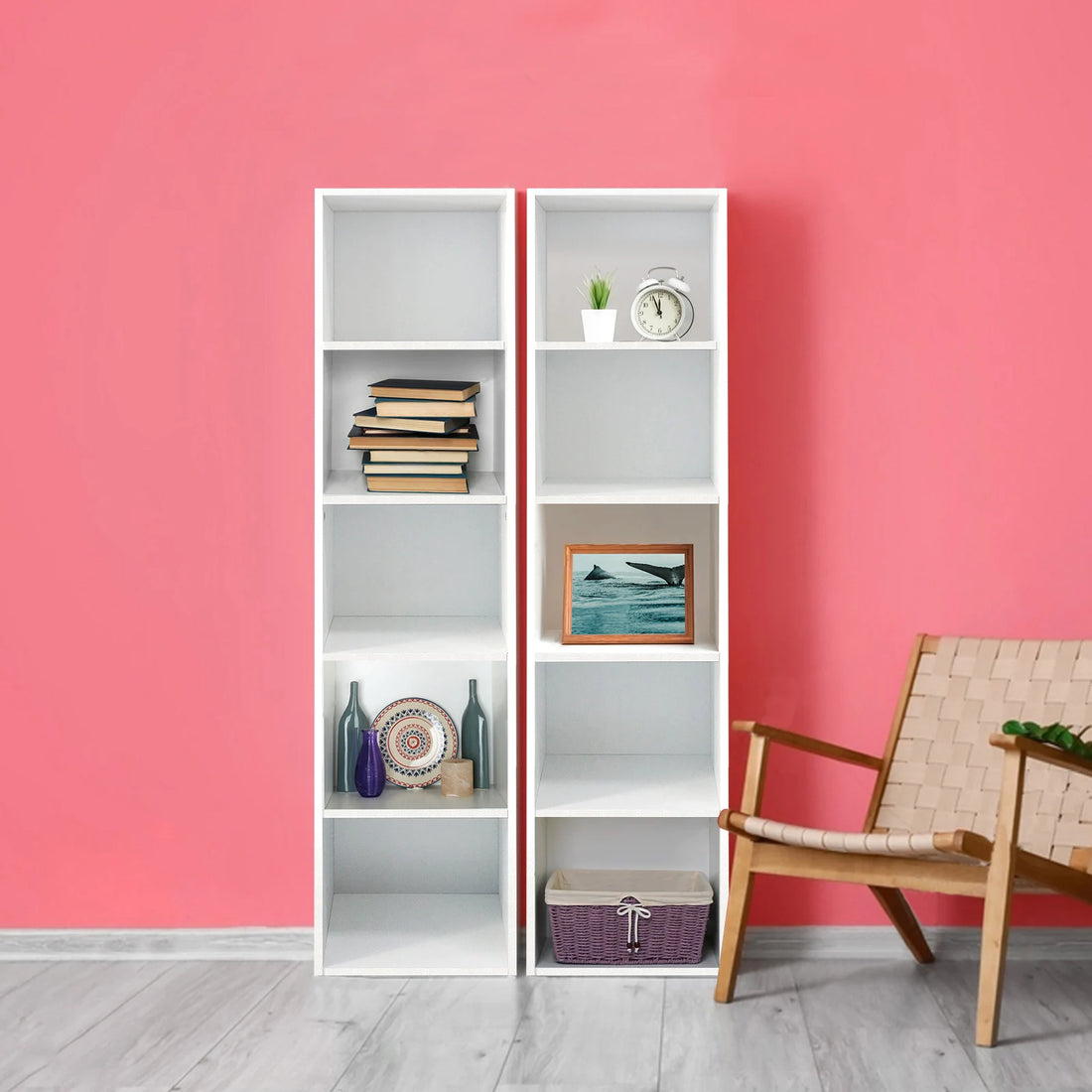 Cube Bookcase, 5 Tier Storage Cabinet, Wooden Display Shelf, Floor Standing Cabinet, Office, Living Room, Bedroom Furniture