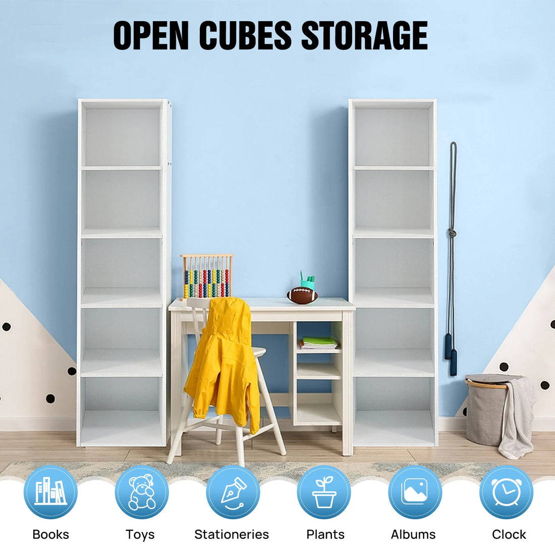 Cube Bookcase, 5 Tier Storage Cabinet, Wooden Display Shelf, Floor Standing Cabinet, Office, Living Room, Bedroom Furniture