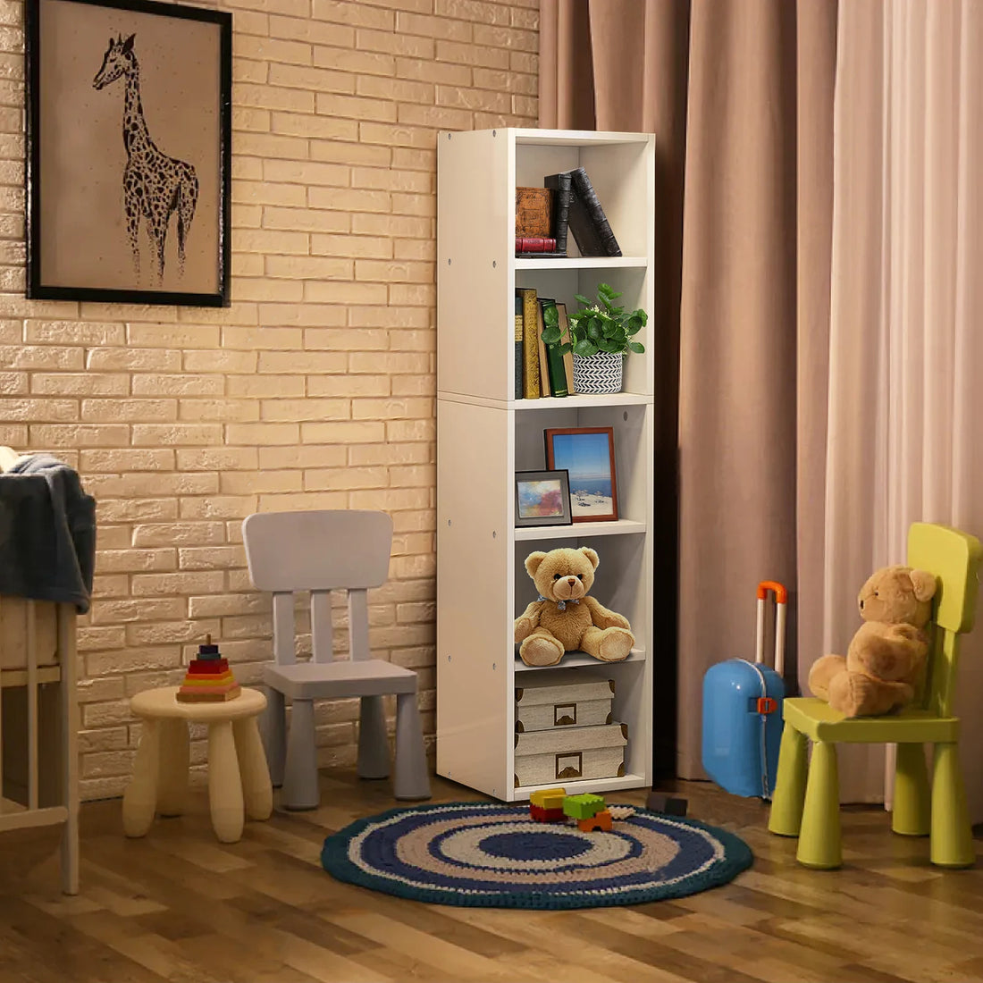 Cube Bookcase, 5 Tier Storage Cabinet, Wooden Display Shelf, Floor Standing Cabinet, Office, Living Room, Bedroom Furniture