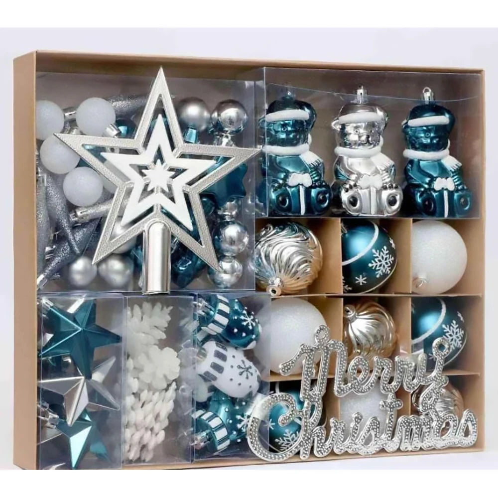 70pcs Christmas Ball Ornament Set – Shatterproof Tree Decorations with Merry Christmas Sign & Star Topper