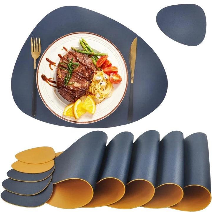 Set of 4 Faux Leather Placemats & Coasters – Dual-Sided PU Table Mats, Heat-Resistant, Christmas Dining Decor