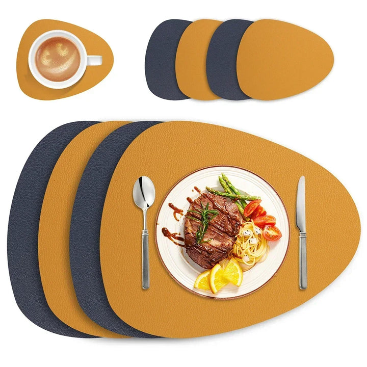 Set of 4 Faux Leather Placemats & Coasters – Dual-Sided PU Table Mats, Heat-Resistant, Christmas Dining Decor