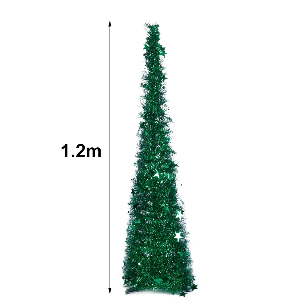 1.2M Pop-Up Tinsel Christmas Tree – Collapsible Silver Tree with Base | Voltsify