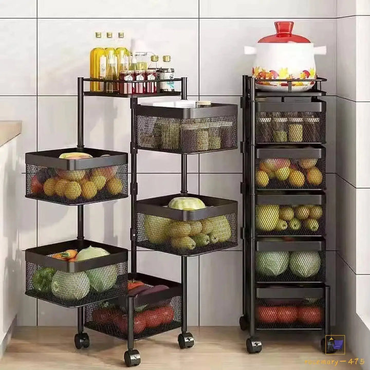 Vegetable Shelf Rack Tier Mobile Kitchen Utility Rotating Storage 6 Cart Trolley