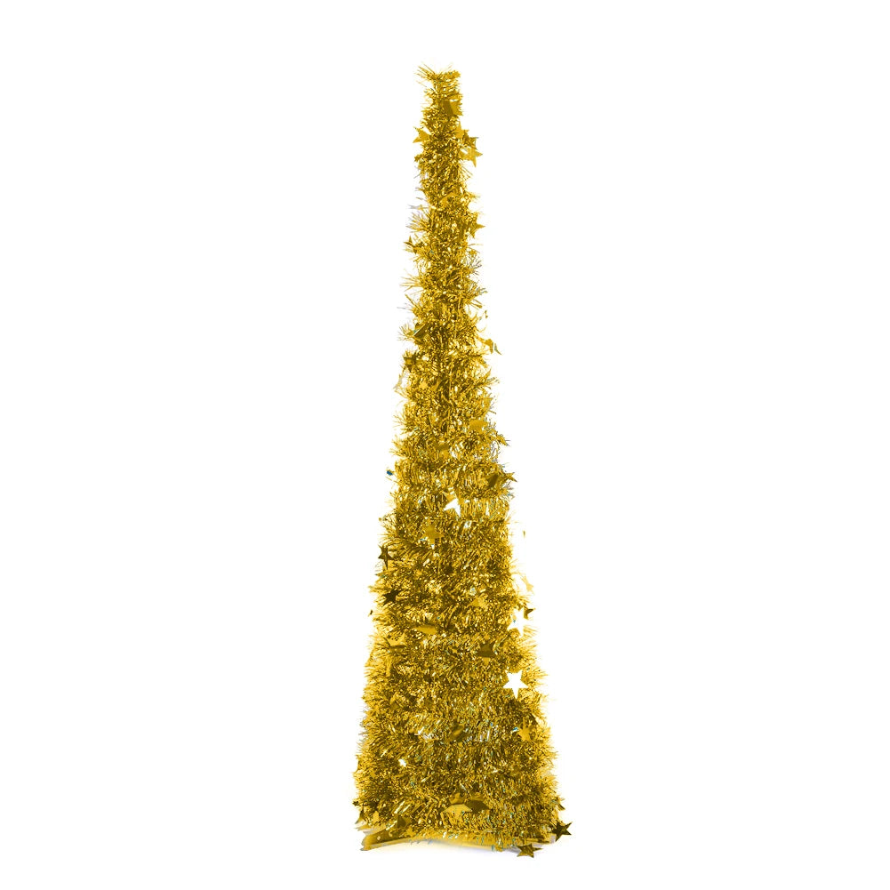 1.2M Pop-Up Tinsel Christmas Tree – Collapsible Silver Tree with Base | Voltsify