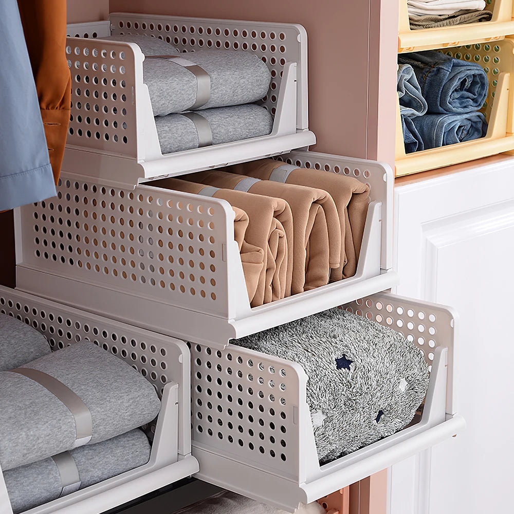 Voltsify Set of 4 Stackable PP Pull-Out Wardrobe Organiser Drawers