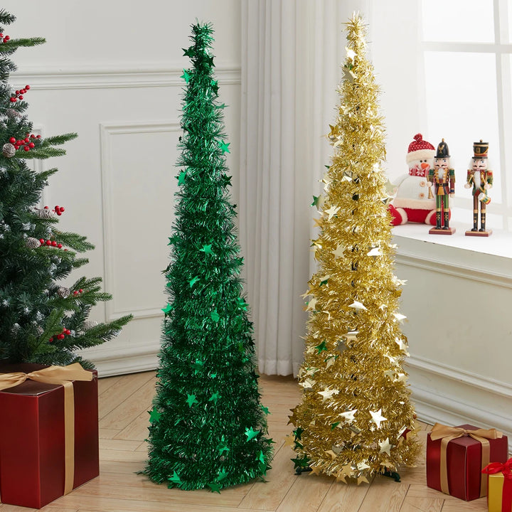 1.2M Pop-Up Tinsel Christmas Tree – Collapsible Silver Tree with Base | Voltsify