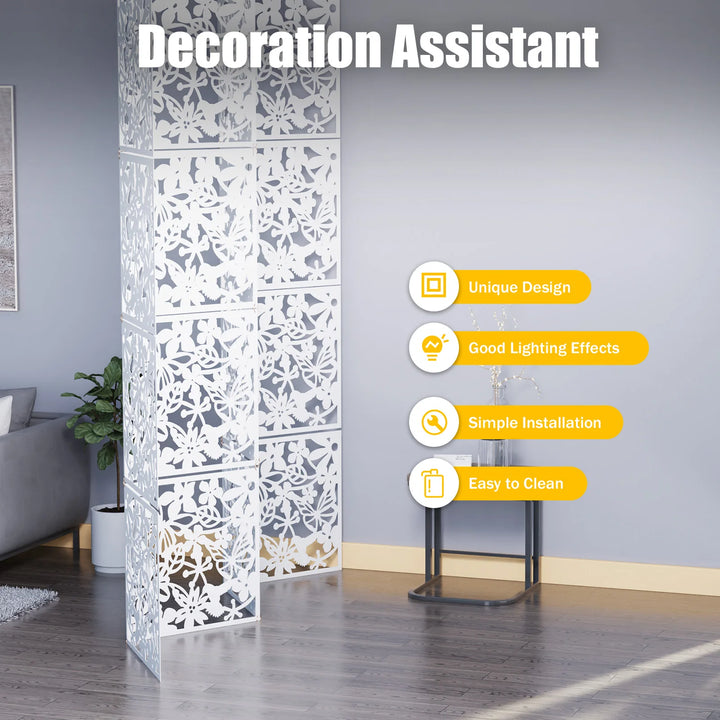 12pcs PVC Hanging Room Divider Panels – 40x40cm Butterfly & Floral Hollow Design