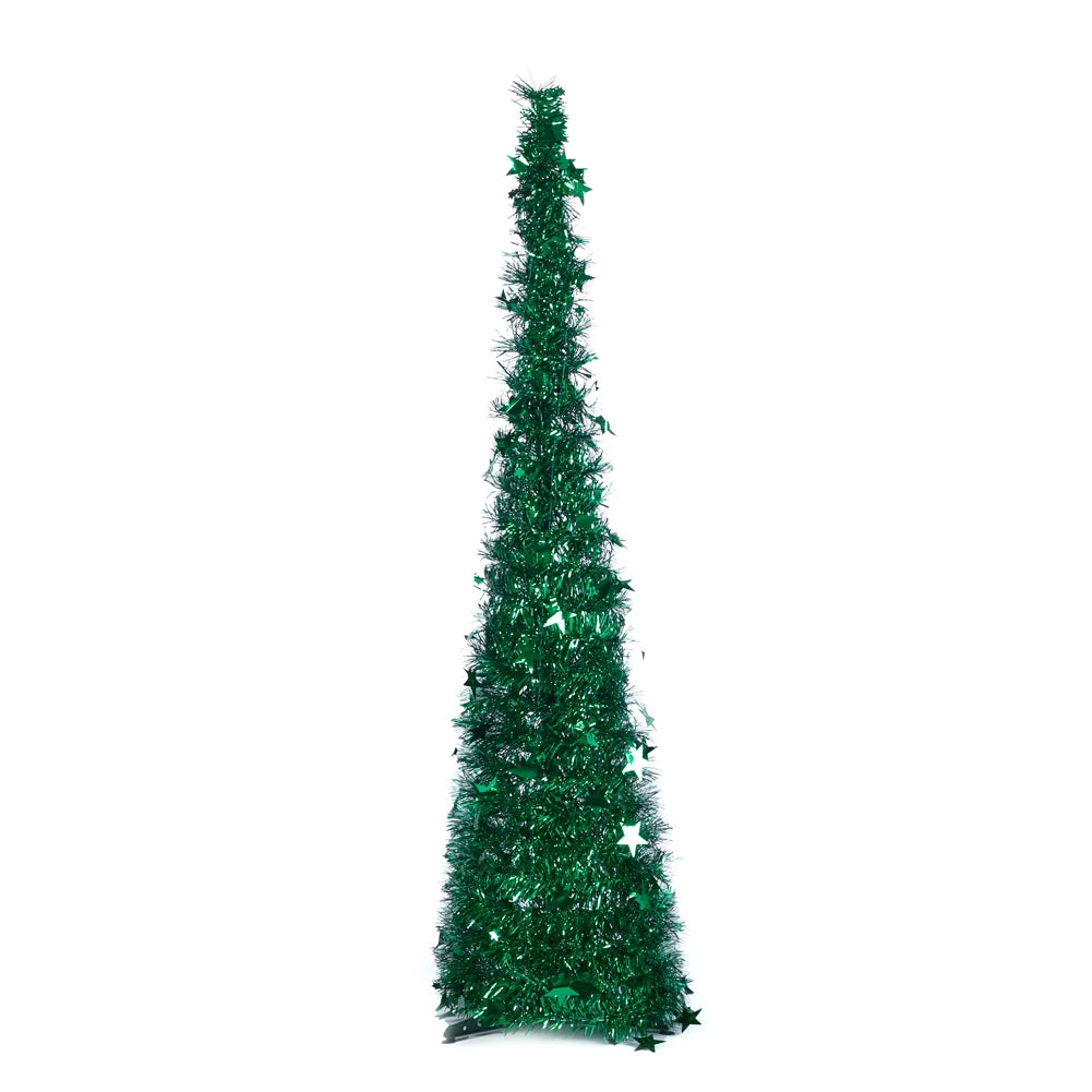 1.2M Pop-Up Tinsel Christmas Tree – Collapsible Silver Tree with Base | Voltsify