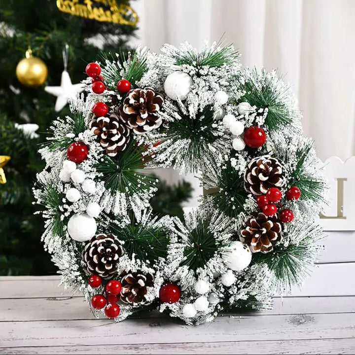 32cm Snowflake Pine Cone Christmas Artificial Wreath