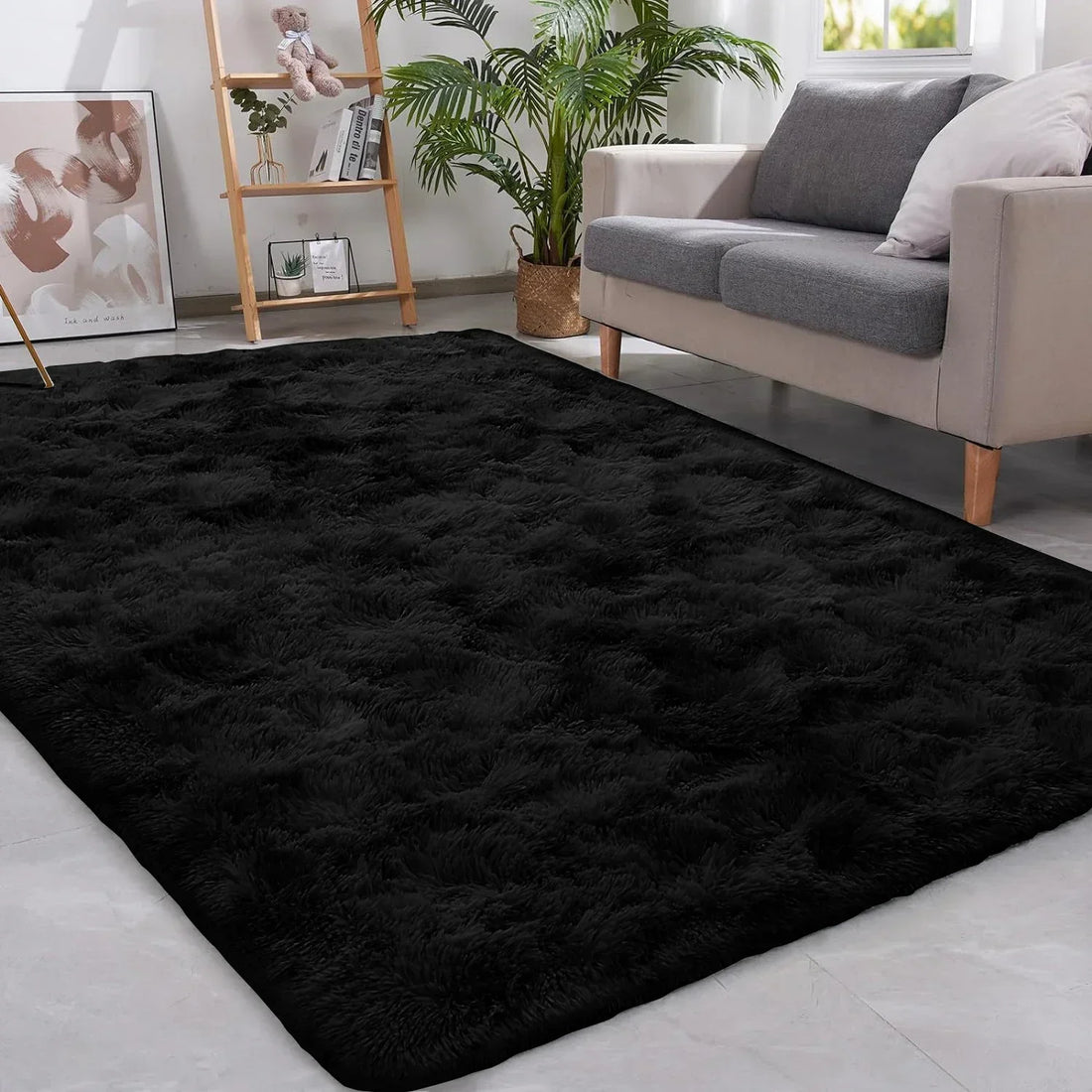 Gray Plush Carpet – Soft Velvet Anti-Slip Rug for Living Room, Bedroom & Kids Room