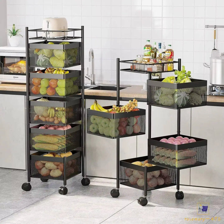 Vegetable Shelf Rack Tier Mobile Kitchen Utility Rotating Storage 6 Cart Trolley
