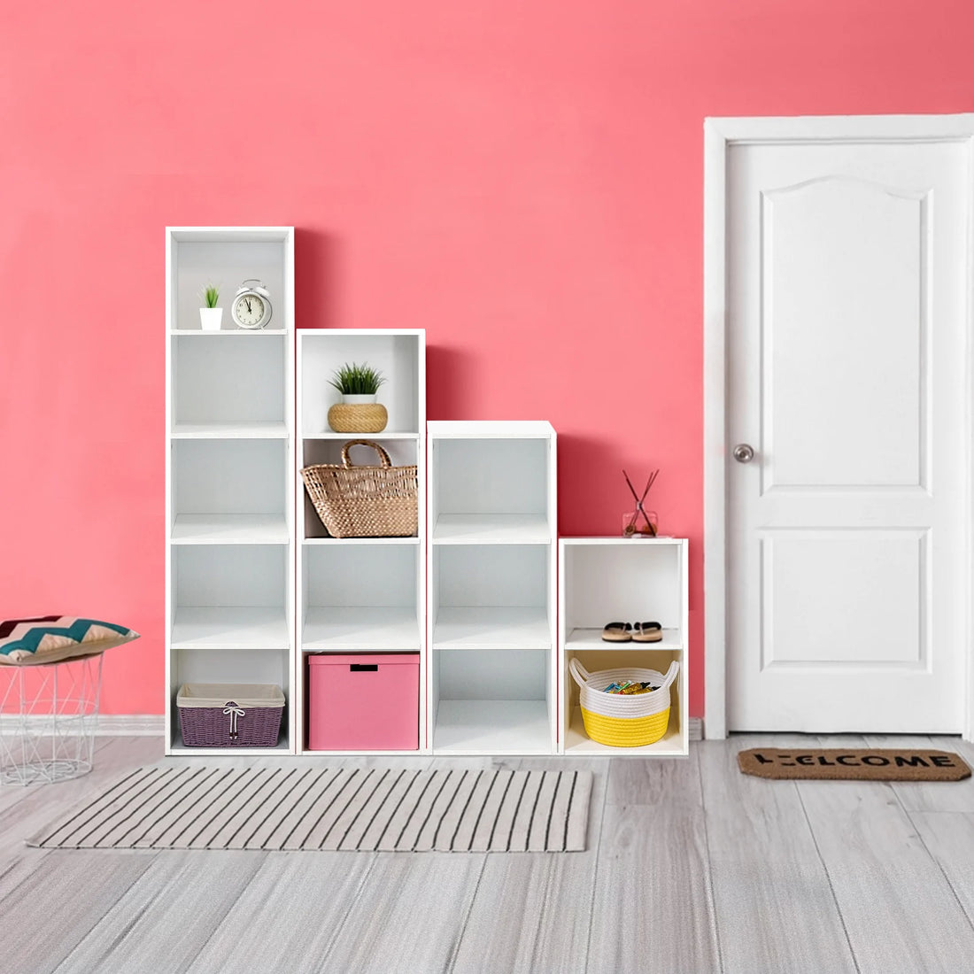 Cube Bookcase, 5 Tier Storage Cabinet, Wooden Display Shelf, Floor Standing Cabinet, Office, Living Room, Bedroom Furniture